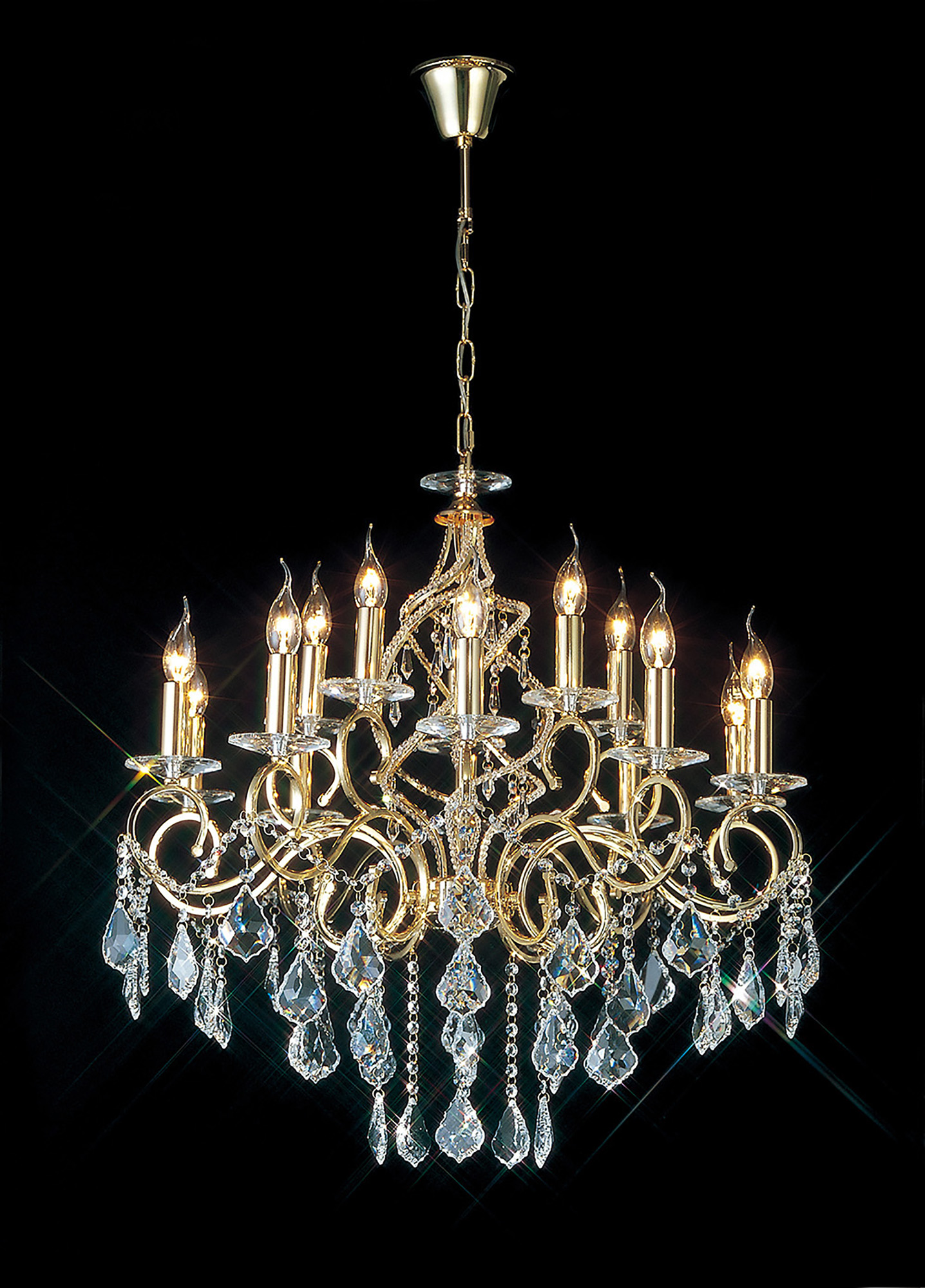 Torino French Gold Crystal Ceiling Lights Diyas Tiered Crystal Fittings